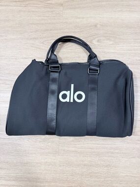 ALO Yoga Black Duffel Bag with White Logo